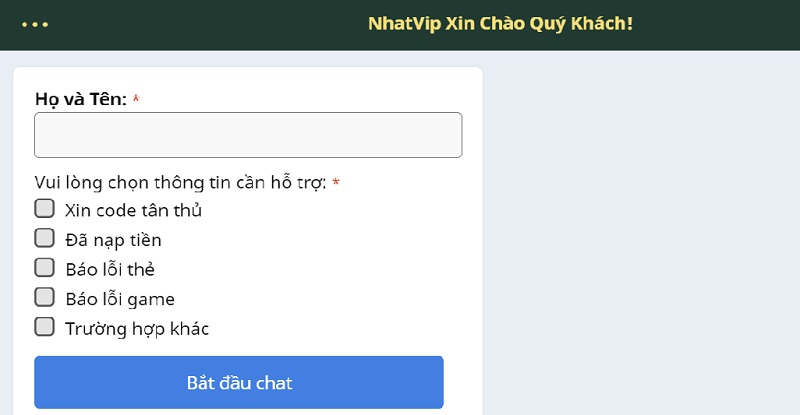 Chăm sóc khách hàng qua live chat tại cổng game Nhất Vip